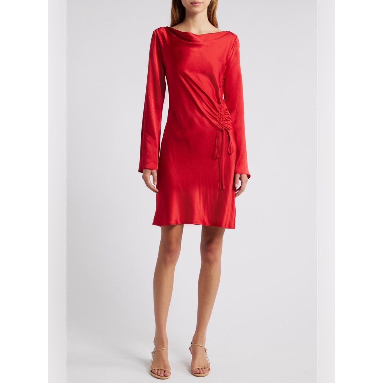 Rails Alessandra Long Sleeve Ruched Satin Dress